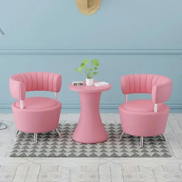 

Lounge Chair Small Sofa Table Chair Set Living Room Balcony Garden Leather Chair Coffee Table Set Bedroom Vanity Armchair Pink