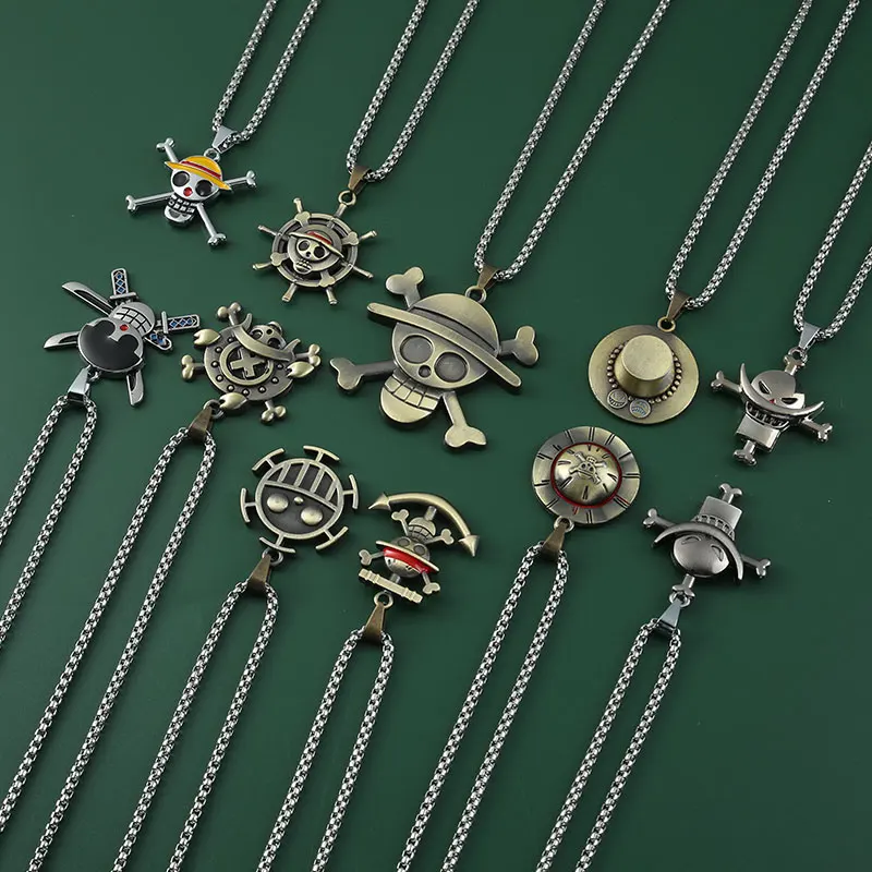 

Anime Ace Metal Necklace Luffy Pirate Skull Hat Pendant Chain Choker Man Cartoon Necklaces Charm Jewelry collar Gift