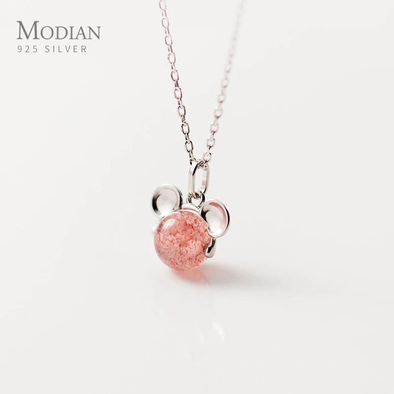 Modian 925 Sterling Silver Cute Small Mouse Pink Crystal Pendant Necklace for Women Link Chain Fashion Fine Jewelry | Украшения и