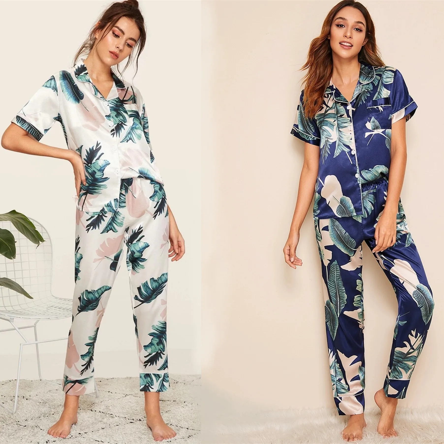 

Two-piece Silk Prints Women's Pajamas sets 2021 Summer Comfortable and Cool Popular Fashion