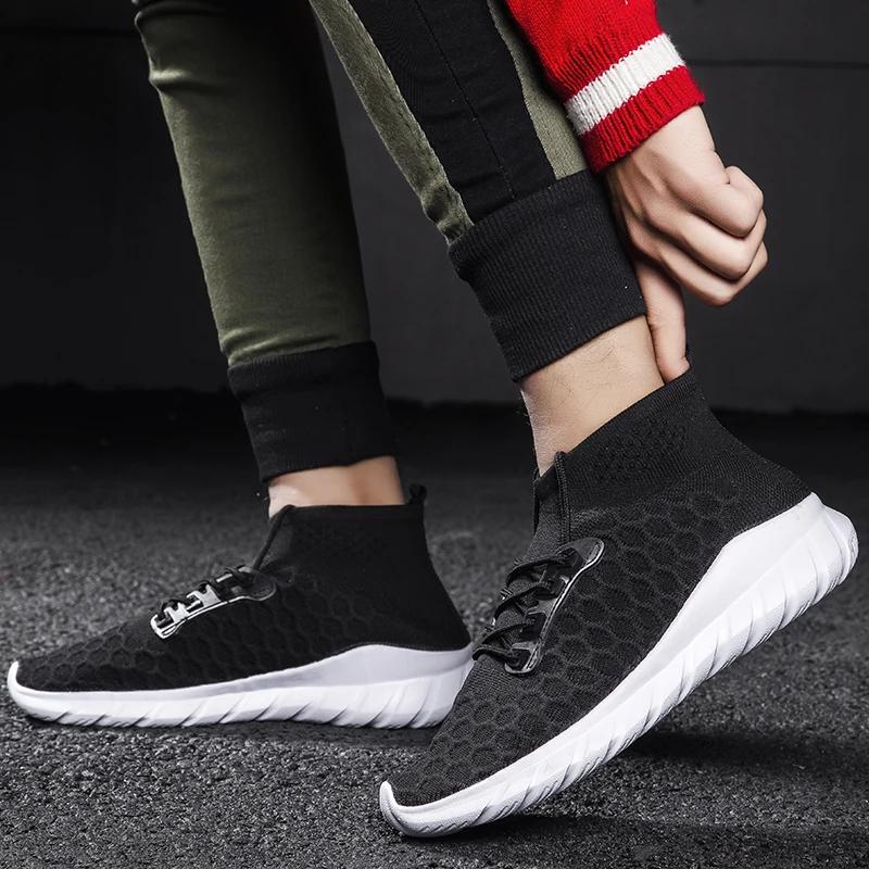 Высокая модная повседневная обувь Мужские дышащие кроссовки мужские вязаные