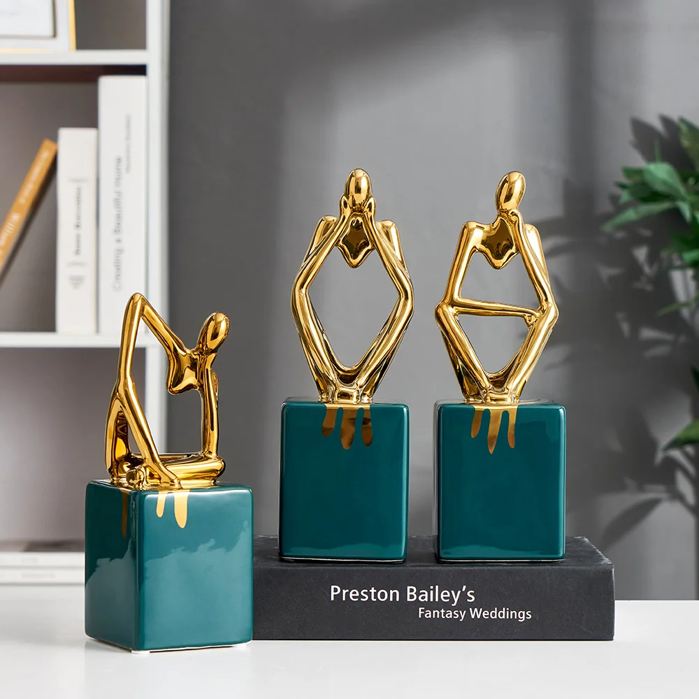 

Modern Abstract Statue Thinker People Sculptures Ceramic Base European Style Home Decor Miniature Figurines Crafts Office Decor