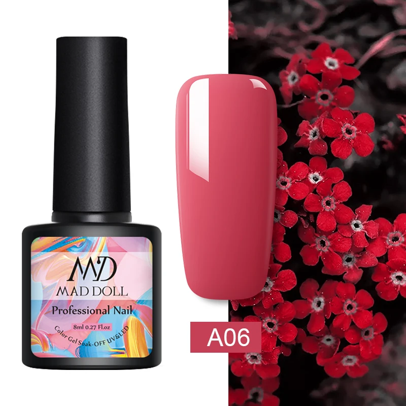 A06 MD MAD DOLL, 8 мл, УФ-гель для ногтей, серый, черный, чистый цвет для ногтей, отмачиваемый Гель-лак, однократный полуперманентный гель для ногтей - Цвет: A06