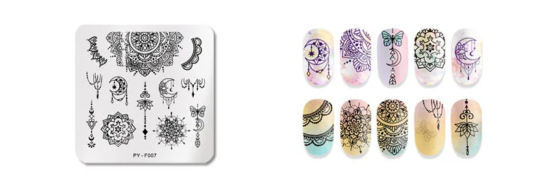 PY-F007 12*6cm Rectangle Nail Stamping Template Halloween Style pumpkin Spider Web Flower Patterns DIY Nail Designs Manicure Stamp Plate - Цвет: PY-F007
