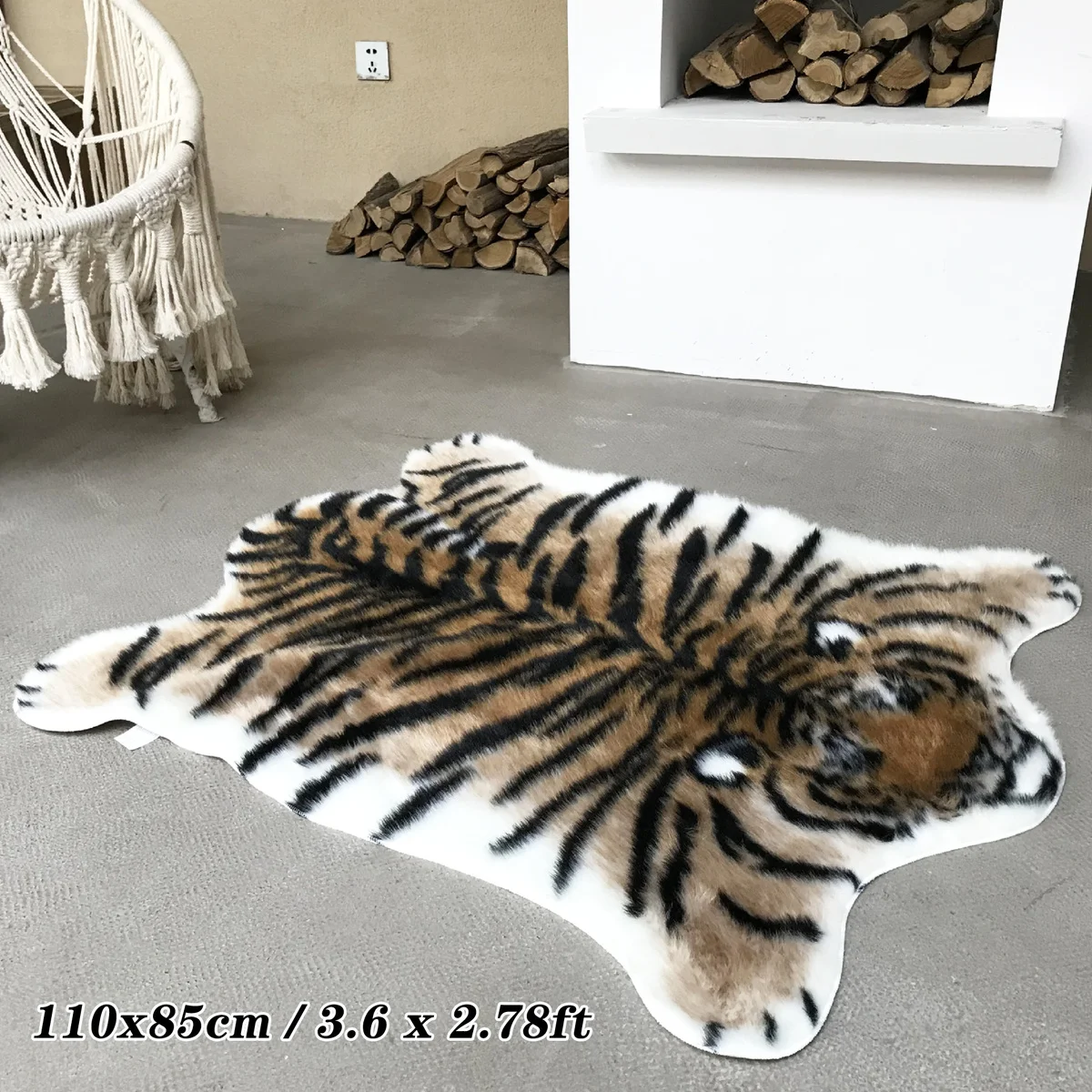 Soft Fluffy Tiger Faux Fur Carpet Imitation Tiger Hide Printed Animal Skins Area Rug Faux Fur Cute Rugs 110x85cm