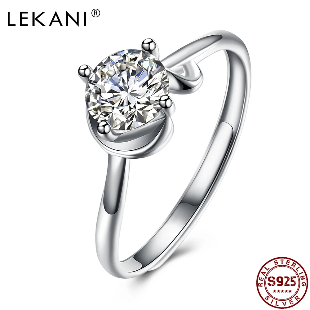 

LEKANI Simple Geometry Rings For Women 925 Sterling Silver Cubic Zirconia Adjustable Ring Women Wedding Anniversary Fine Jewelry