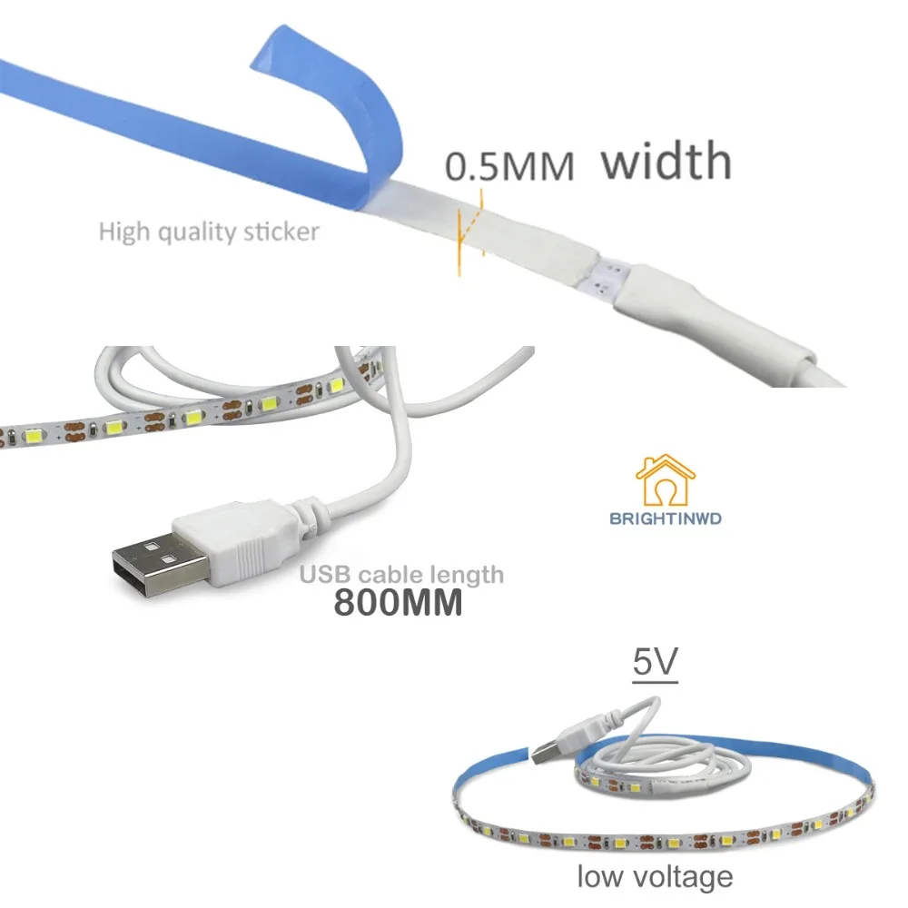ТВ фон 5В USB Светодиодные ленты светильник ing 50 см 1 м 2 3 Кабель для