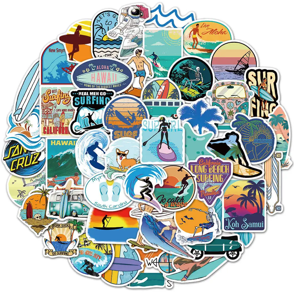 

50pcs Surf Beach Sticker Trolley Case Skateboard Notebook Cartoon Sticker