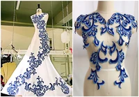 color blue and white porcelain evening dress lace applique patch accessories manual diy decoration decals
