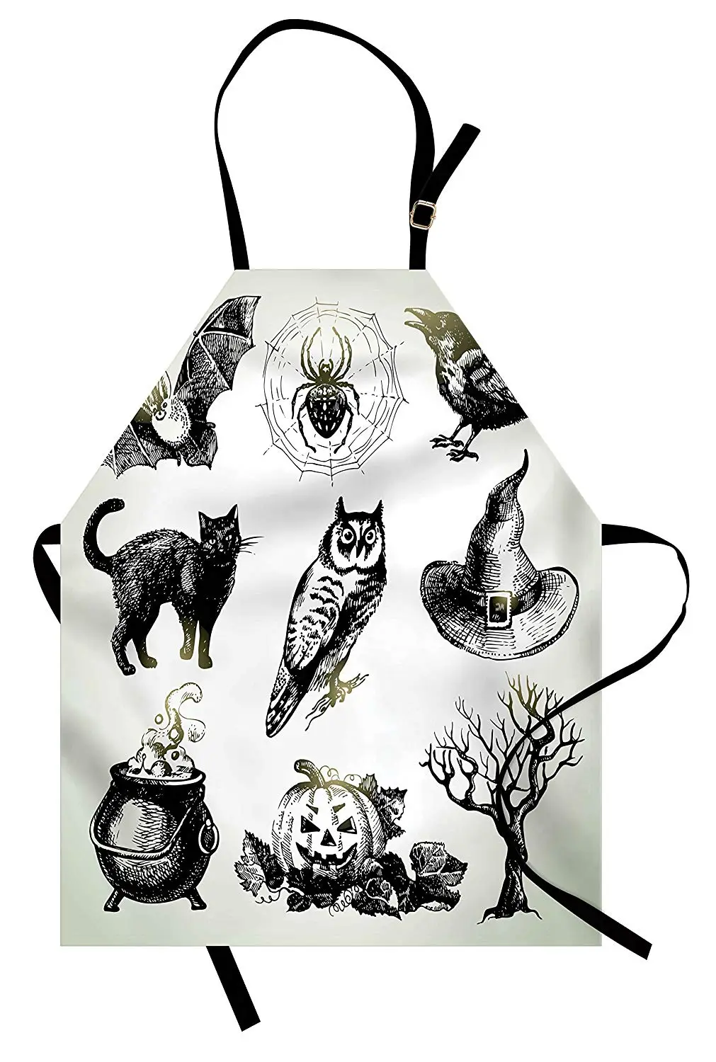 Винтажный фартук на Хэллоуин соответствующие фотографии нарисованные H Raven Owl Spider