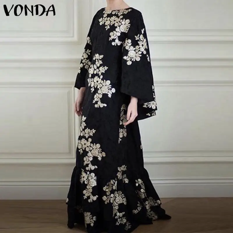 

Женское длинное платье-макси с цветочным принтом, с длинным рукавом