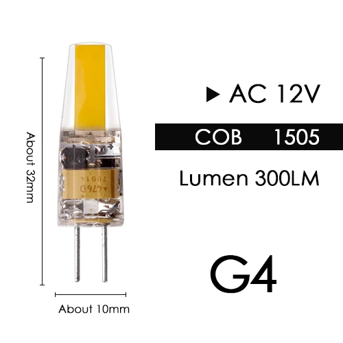G4 1505 COB 3W AC12V Светодиодная лампа G4 G9 E14, лампа с затемнением, COB SMD, AC DC 12 В, 220 В, 3 Вт, 6 Вт, 9 Вт, сменная галогенная лампа, прожектор, люстра, Bombillas - Испускаемый цвет: G4 1505 COB 3W AC12V