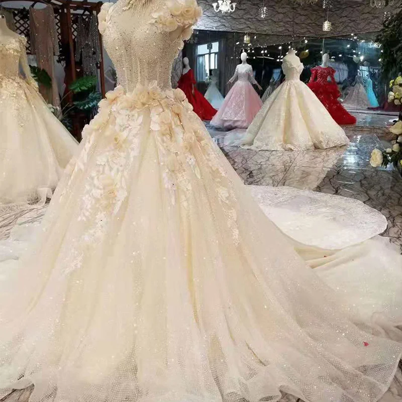 LS11013 Лепестковые Цветы свадебное платье в стиле принцессы с высокой горловиной и