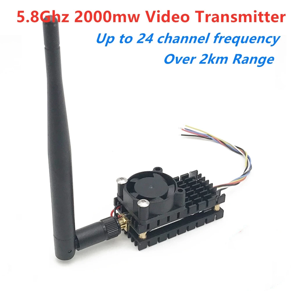 

Over 2Km Range 5.8Ghz 2W FPV Wireless Transmitter TS582000 5.8G 2000MW 8CH Video AV Audio Sender