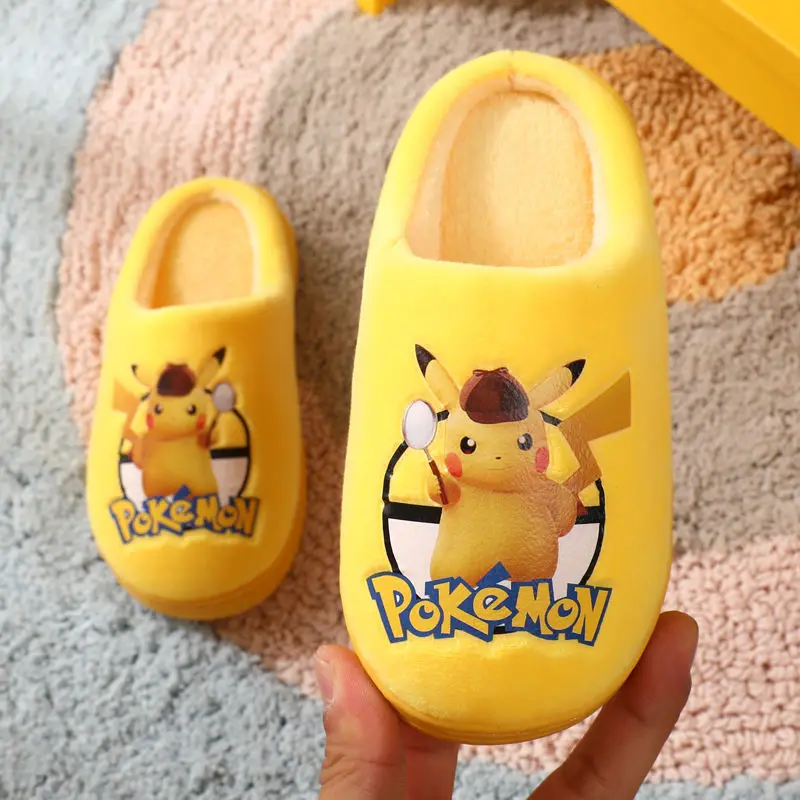 Зимняя детская теплая обувь с покемоном Пикачу модная Милая мультяшная для