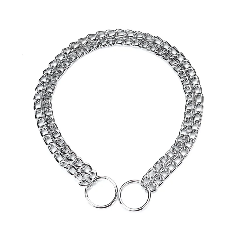 

Stainless Steel Double Chain Martingale Dog Slip Collar Pet Supplies for Small Dogs Safety Clasp Puppy Bow Tie Katten Halsband A
