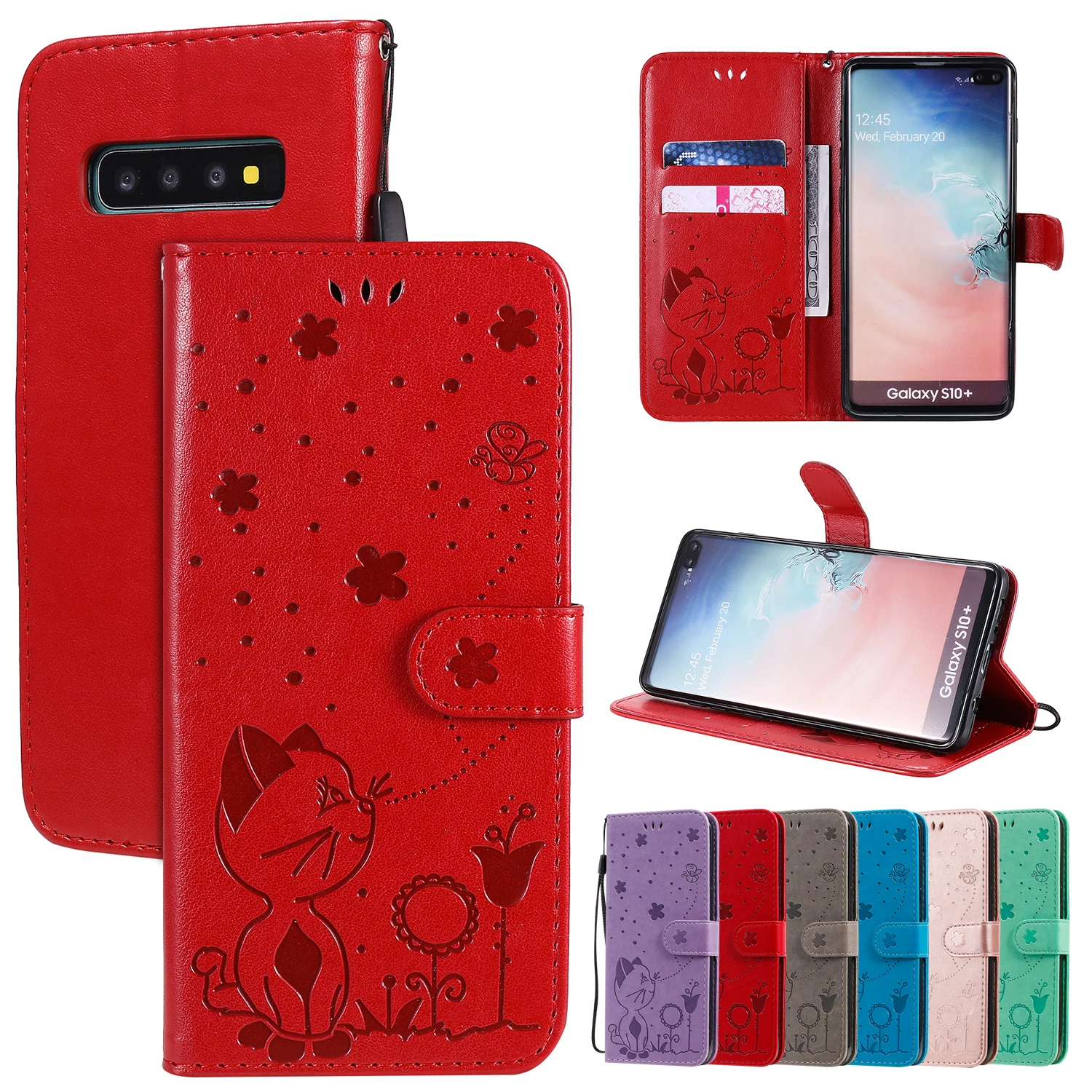

Cartoon Cat Flip Case For Samsung J1 J2 Pro J3 Pro J4 Plus J5 Pro J6 Plus J5 Prime M10 M11 Little Bee Leather Wallet Phone Case