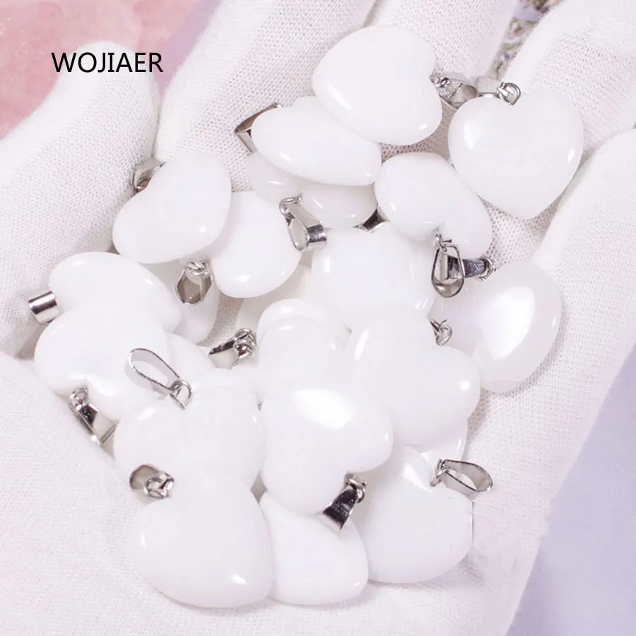 

WOJIAER Pretty Stylish Natural White Jades Gem Stone Heart Pendant Stone 20x6mm Energy Handmade Jewelry 1PCS ZM0457