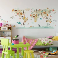 cartoon animal map wall sticker kids room bedroom nursery decor pvc wall sticker art mural home decoration