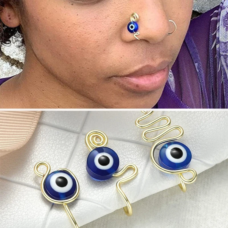 

1 PC Wire Spiral Evil Eye Nose Cuff Stainless Steel Girl No Piercing Clip Nose Rings Fake Nose Ring Can Be Ear Clip Cuff Bijoux