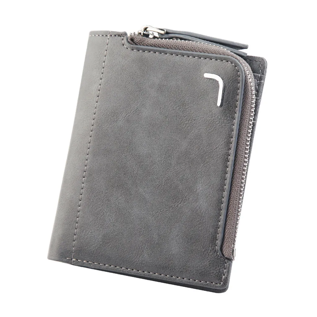 Men's Leather Coin Purse Zipper Wallet Card Holder Short Style Vintage Multi-function Zipper Coin Purse Card Holder Bag#904