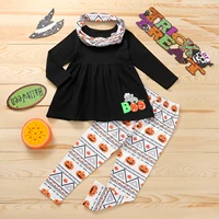 3 pieces kids suit set pumpkin print round neck long sleeve tops long pants scarf for toddler 18 months 6 years