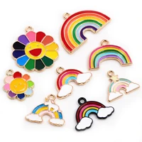 8pcslot sunflower rainbow enamel metal charms pendant for diy necklace bracelet jewelry making findings supplies