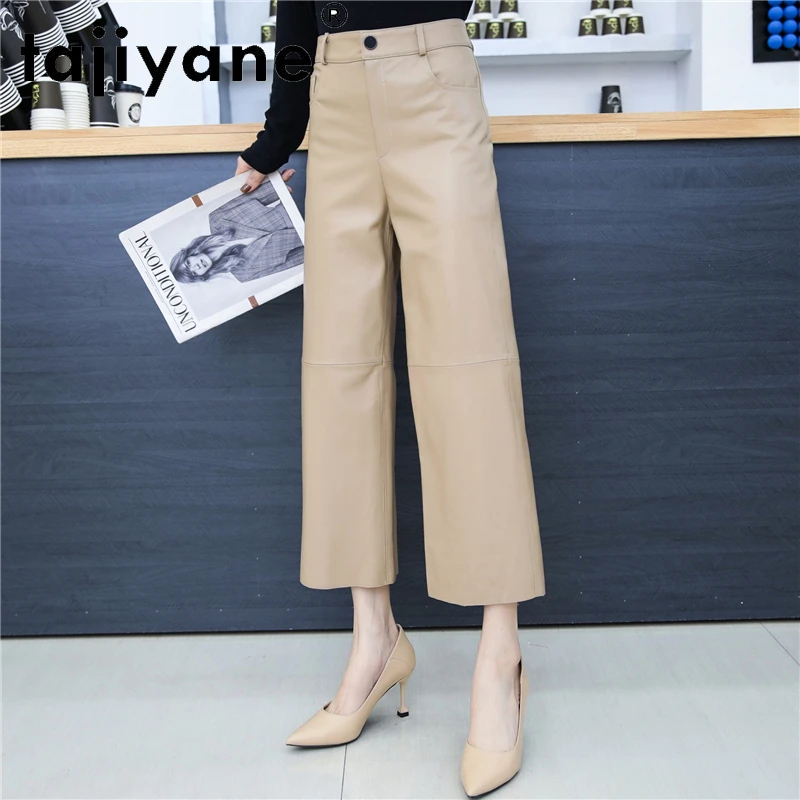 Tajiyane Women Bottoms Pants Real Sheepskin Pants for Womens Genuine Leather High Waist Trousers Casual Pantalon Femme TN2404