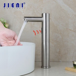 Смеситель для умывальника JIENI, никелевая щетка, автоматический датчик, черный шар, смеситель для умывальника, Бесконтактный инфракрасный смеситель для умывальника, смеситель для горячей и холодной воды