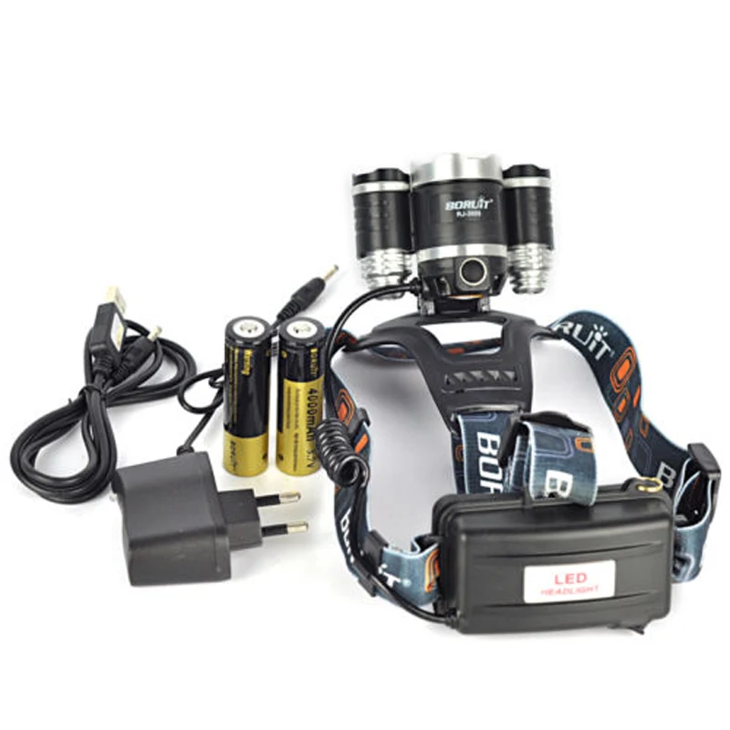 

5w 8000Lm 3x XML T6 LED Headlamp Headlight Torch USB Lamp+2X 18650 +Charger Bicycle Cycling Bike Camping Portable Torchlight