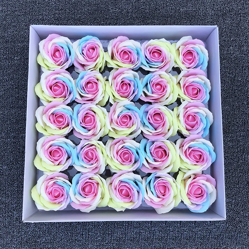 

6CM 25PCS/LOT COLORFUL ROSE SOAP FLOWER HEAD ARTIFICIAL RAINBOW ROSE GIFT BOX BOUQUET MAKING FLOWER WEDDING VALENTINE'S DAY GIFT