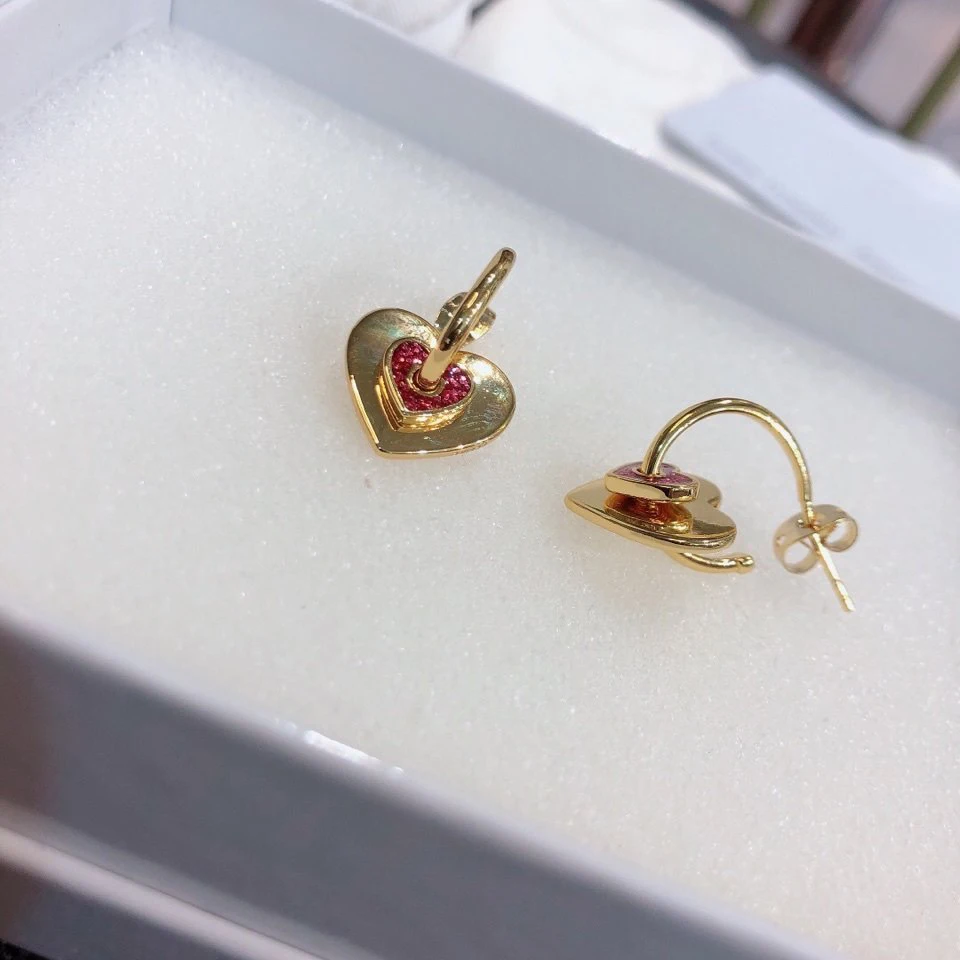 

Brand Brand Fashion Double Layer Love Dirty Earrings Red Gem Heart Gold Fashion Versatile Banquet Daily WearEar Studs