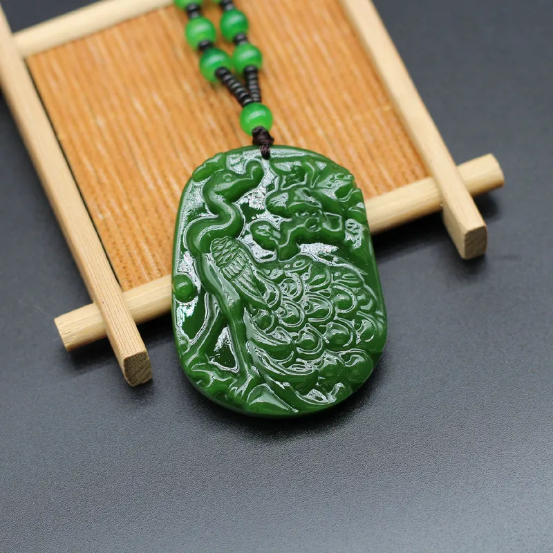 

Natural Green Jade Phoenix Pendant Necklace Chinese Hand-Carved Charm Jadeite Jewellery Fashion Amulet for Men Women Lucky Gifts
