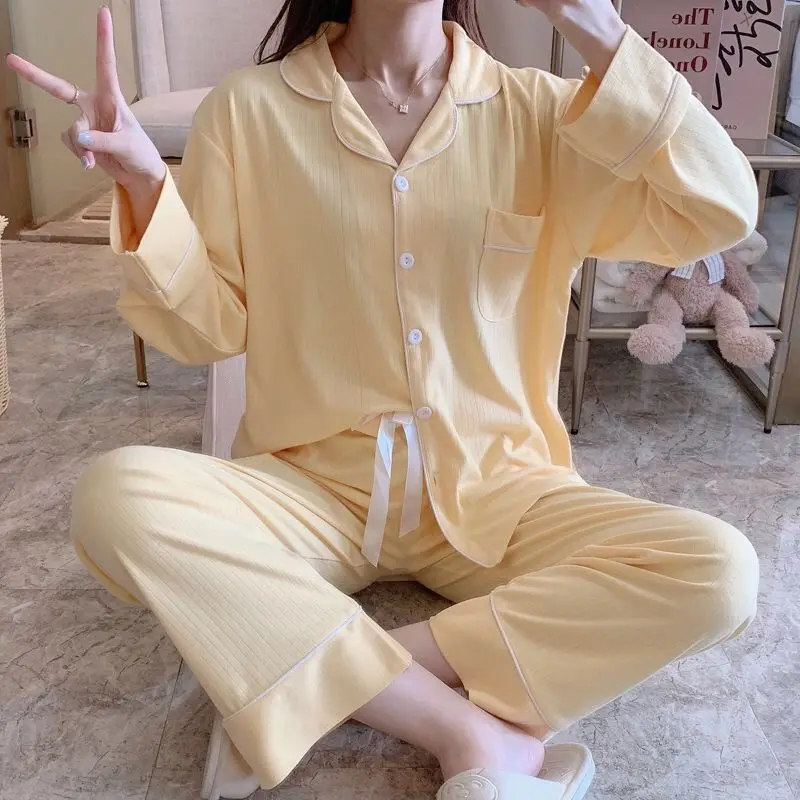 

QWEEK Korean Sleepwear Women's Pajamas 2021 Home Clothes Set for Girls Suit White Long Sleeve Pijama Homewear Nightie Pyjamas