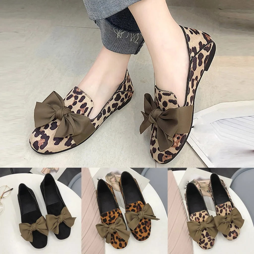 

SAGACE Sneakers Women Bow Leopard Soft womens casual shoes soft Mixed Colors Peas Shoes Women Work Shallow Egg Roll Beach Shoes