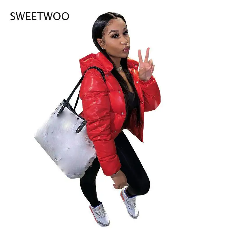 Cropped Puffer Jacket Winter Clothes Women 2021 Hooded Warm Parkas Fashion Sexy Short Black Thick Down Bubble Coats Korean Style