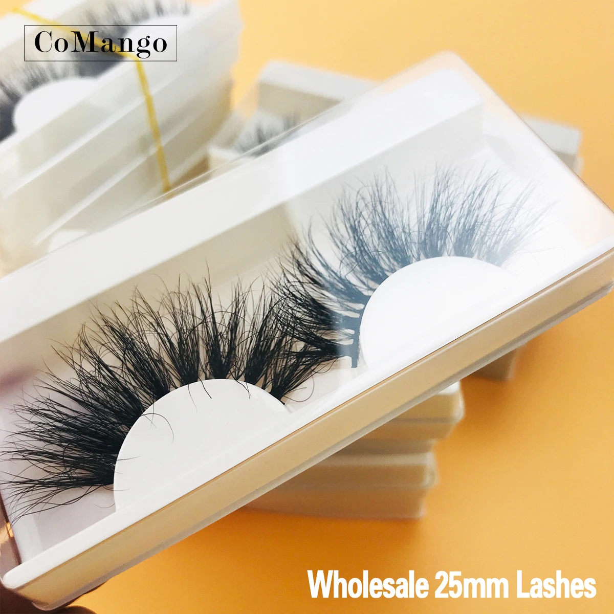 CoMango Wholesale 25mm 3D Mink Eyelashes 5D Mink Lashes Packing In Tray Label Makeup Dramatic Long Mink Lashes