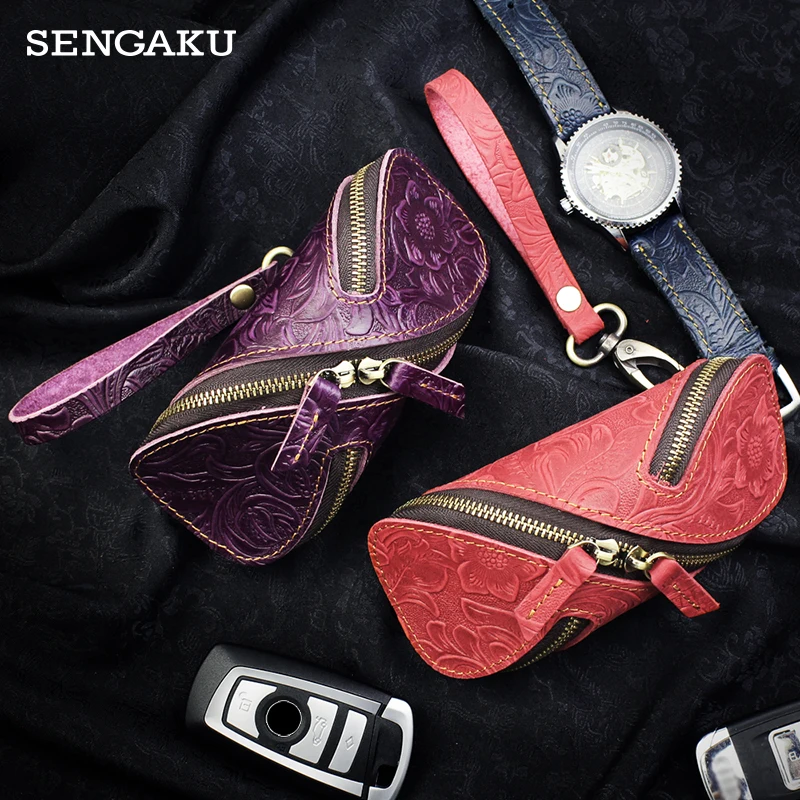 Genuine Leather Keychain Men Women Key Bag Key Holder Organizer Car Key Wallet Housekeeper Key case Mini Card Bag