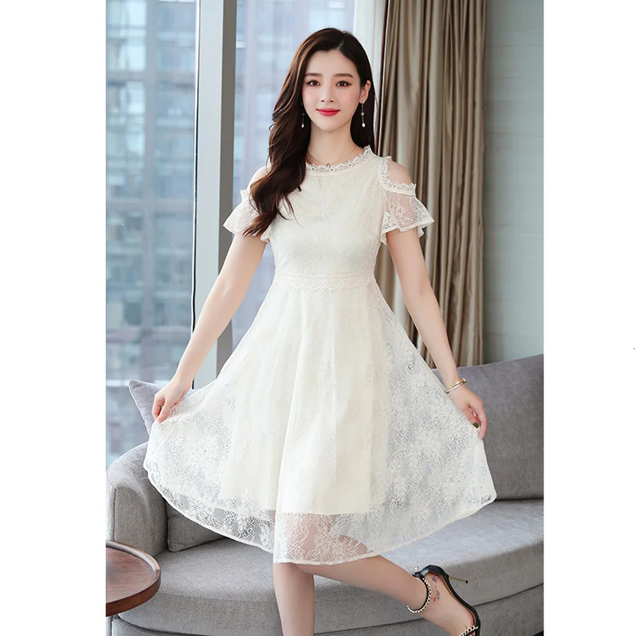 2019 Новое благородное кружевное летнее женское белое поп элегантное платье |