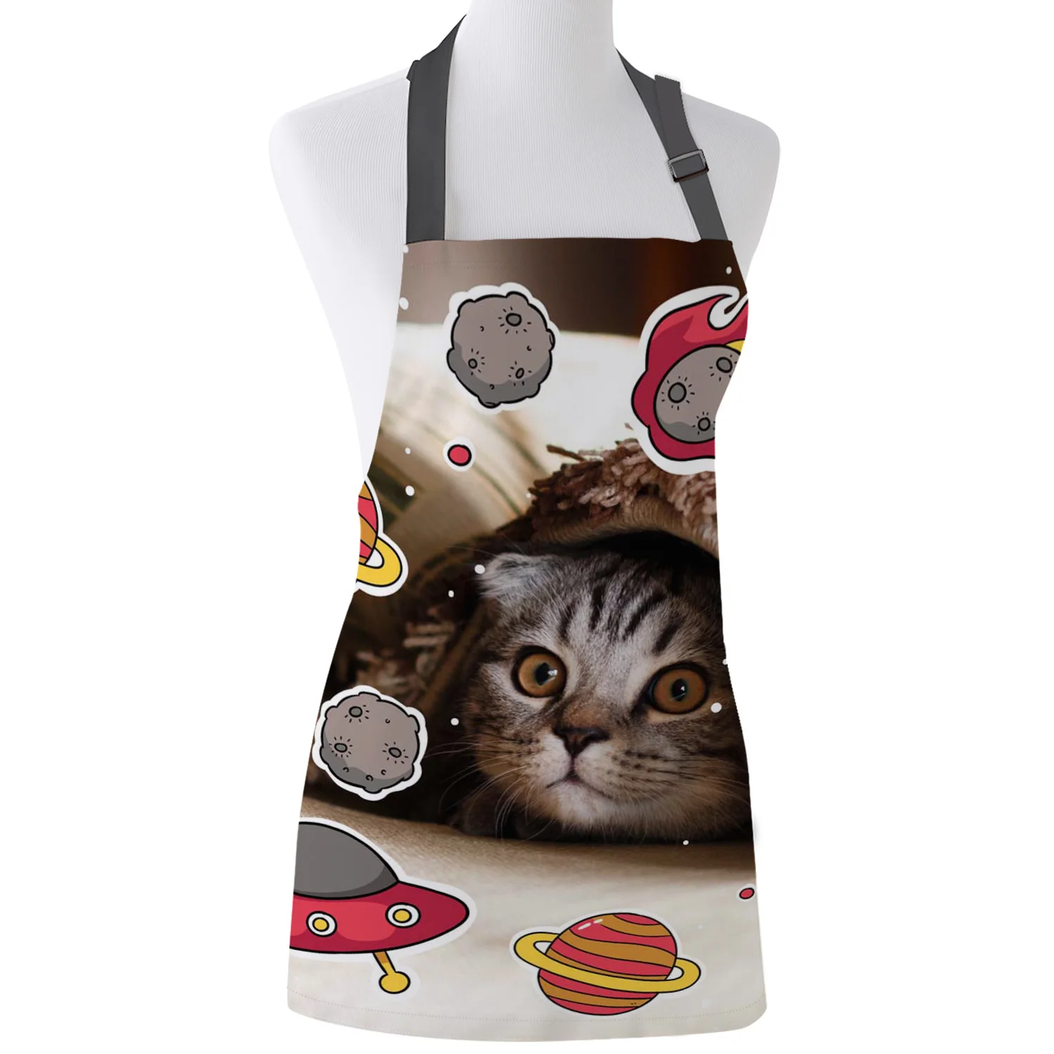 

Cat Universe Planet Apron Adult Kids Bibs Home Cooking Baking Restaurant Kichen Aprons for Woman Cleaning Apron