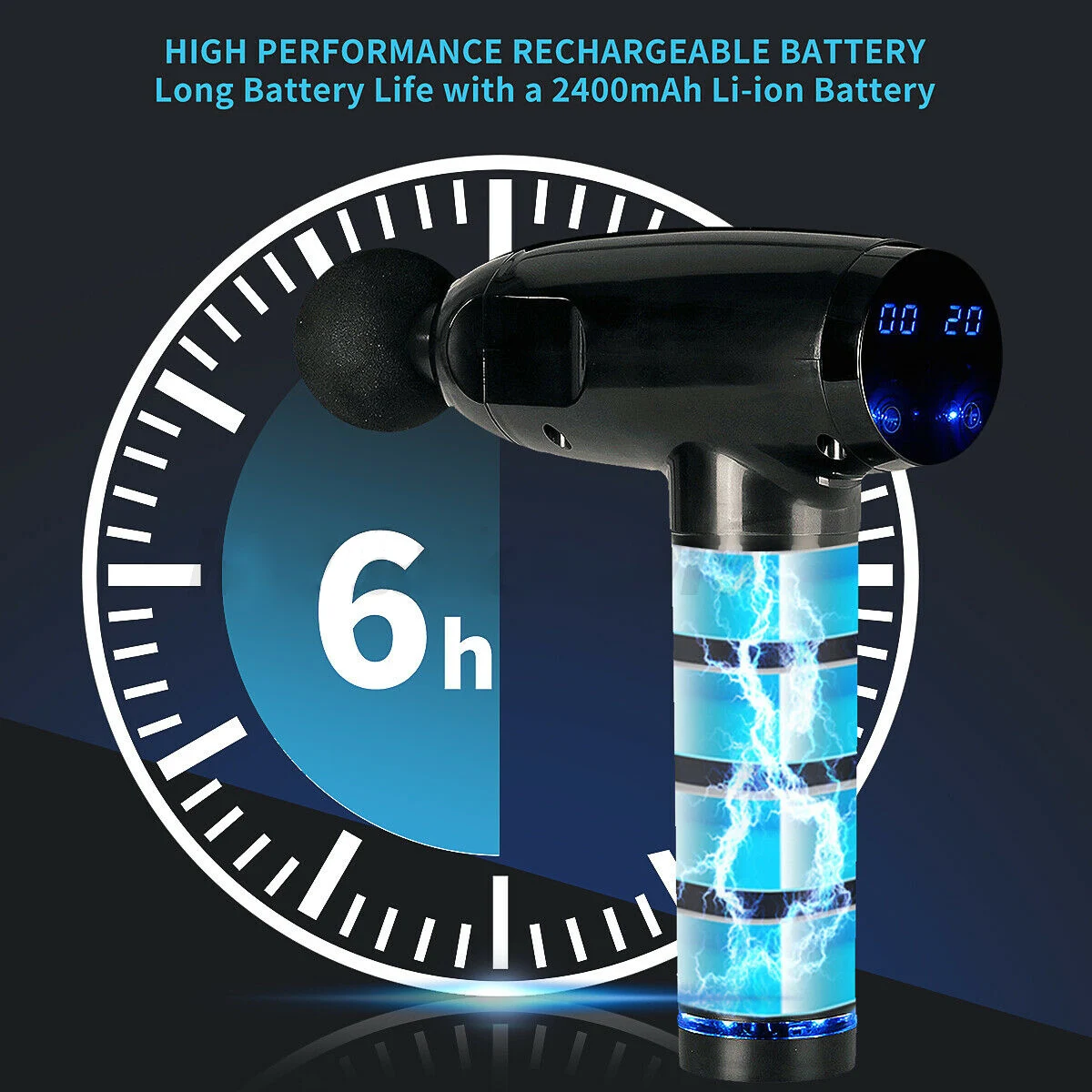 Массажный пистолет для мышц с сенсорным экраном 8 насадок ЖК-дисплей 20 скоростей