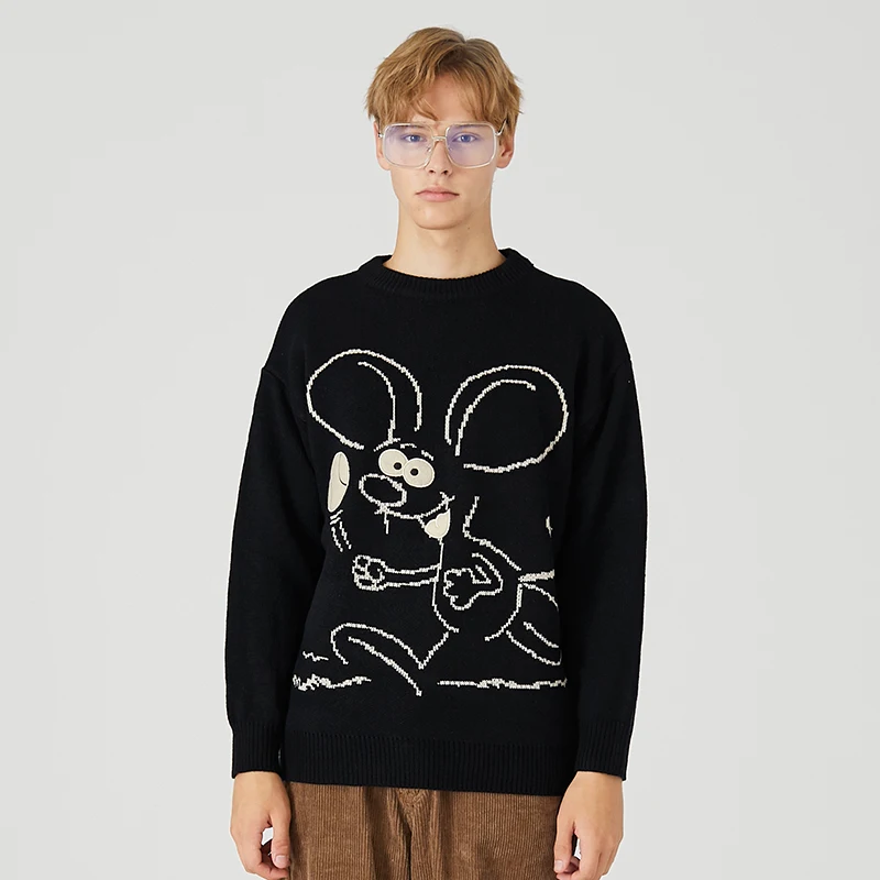 Мультяшный трикотаж с мышкой крутой теплый свитер мужской круглый вырез