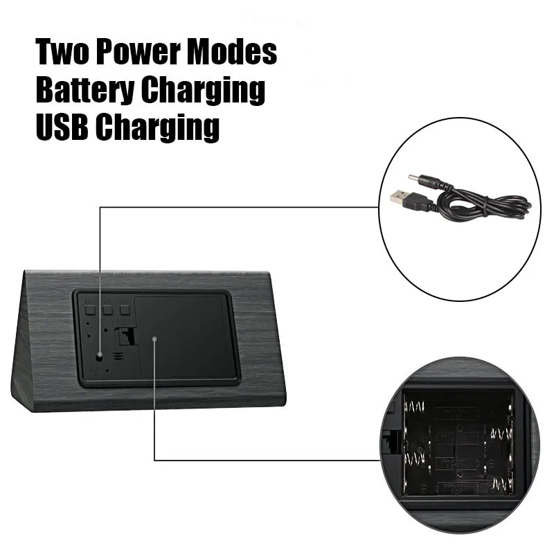 

LED Wooden Alarm Clock Humidity Temperature Electronic Luminous Clock Perpetual Calendar Decor Clock USB Charge