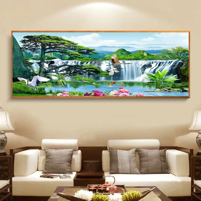 

AB Drill Diamond Painting Welcome Pine Large Size Diamond Embroidery Full Square Round Mosaic Waterfall Scenery Home Decor Gifts