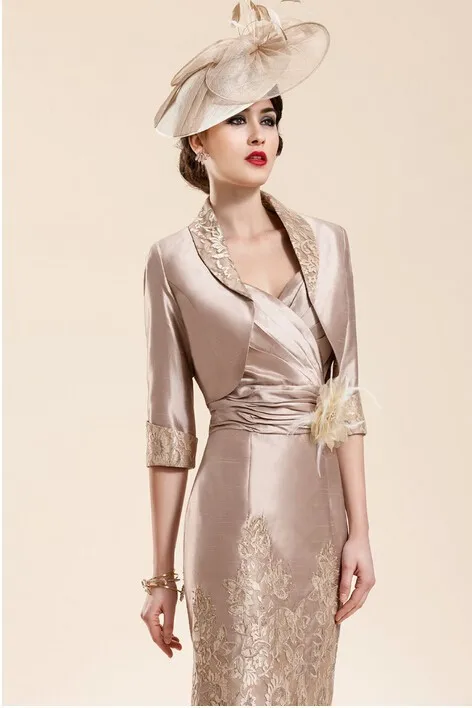 

With Jacket Mother Of The Bride Dresses Sheath Knee Length Lace Plus Size Short Groom Mother Dresses For Wedding
