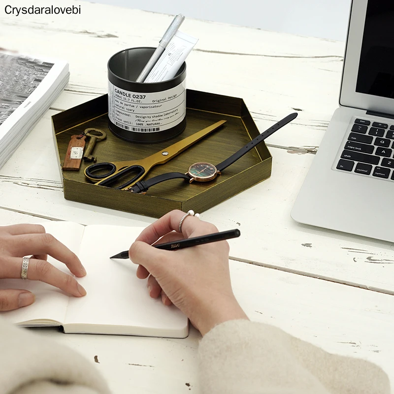 Винтажный Золотой шестиугольный поднос металлическая железная тарелка