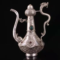 7chinese temple collection old bronze gilt silver mosaic gem dragon statue dragon handle flagon kettle teapot ornaments