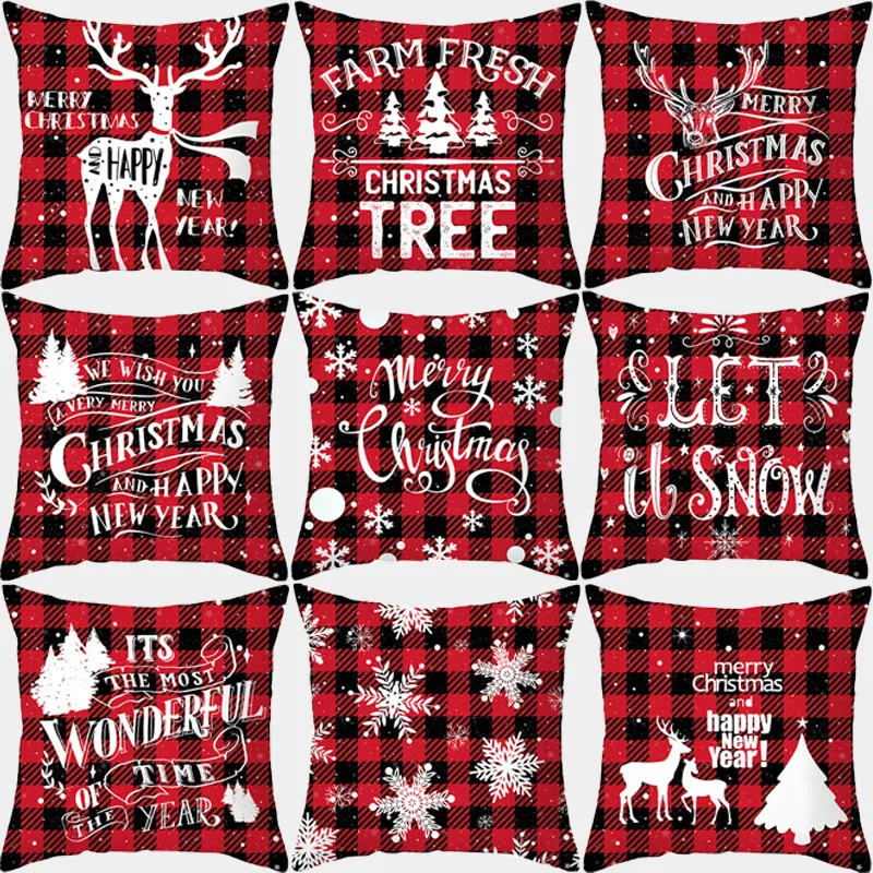 Рождественский чехол для подушки 45*45 наволочка с принтом в виде елки и снежинки