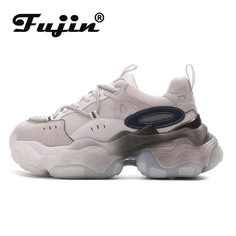 

Fujin 2021 Breathable Comfortable Platform Lace up Women Casual Shoes Genuine Leather Ins Dad Shoes Chunky Sneakers Women