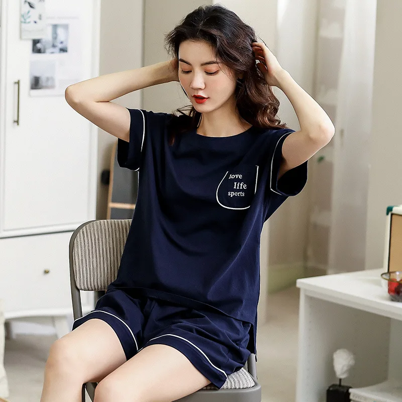 2021 New Pajamas Set Women's Summer Cotton Nightwear Short Sleeve Shorts Korean Casual Thin Cotton Home Suit Sleepwear Nightgown